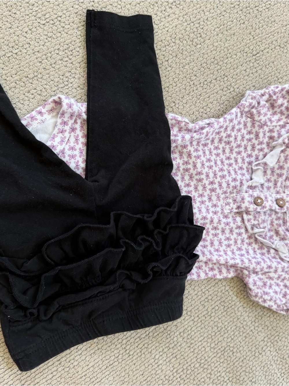 Black Ruffled Leggings & Purple butterfly onsie Set - baby